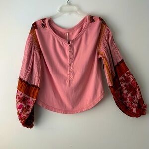 Free People 100% Cotton Puffy sleeves top, pink, S